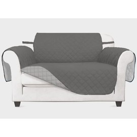 VANELUX Reversible Washable Sofa Slipcover Soft Quilted Water Resistant Couch Cover with Non Slip Foam and Elastic Straps Protector for Pets, Cats, Dogs, Kids(Gray/Light Gray, Loveseat 46")