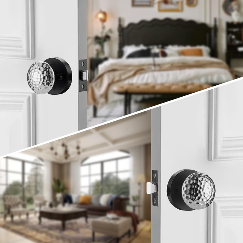 STARPY Black Door Knobs with Round Rosette, Interior Door Handles