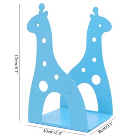 Cute Cartoon Giraffe Shape Nonskid Metal Bookends Book End Books Holder Desk Organizer for Kids Gift Home Office Decoration (Blue)