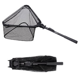Tripquips Fishing Net, Rubber Coated Foldable & Lightweight Landing Net, Strength Aluminum Handle, Fishing Gear and Gift for Men (Hoop Size: 16''(Black))