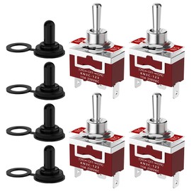 Momentary Toggle Switch, Malictele SPDT 3Pin (ON)-Off-(ON) Marine Toggle Switch 12VDC 30A/250VAC 15A Heavy Duty 3 Way Toggle Switch with Waterproof Cap for Auto Car Boat- 4 Pack