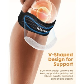 Lalapapa Knee Brace - 2Pack Adjustable Compression Brace with V-shaped Support Strip for Men Women Patella Band for Meniscus Injury Arthritis Pain Joint Support Strap for Workout, Black
