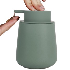 INGOFIN Ceramic Lotion Dispenser - 12oz Refillable Hand Soap Dispenser Bathroom, Modern Liquid Dispenser with Pump, Dish Dispenser for Kitchen, Matte Green