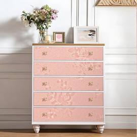 YENHOME Light Pink Textured Peel and Stick Wallpaper 17.7"X118" Pink Floral Wallpaper Peel and Stick Prepasted Rose Floral Contact Paper for Cabinets Drawers Self Adhesive Renter Friendly Wall Paper