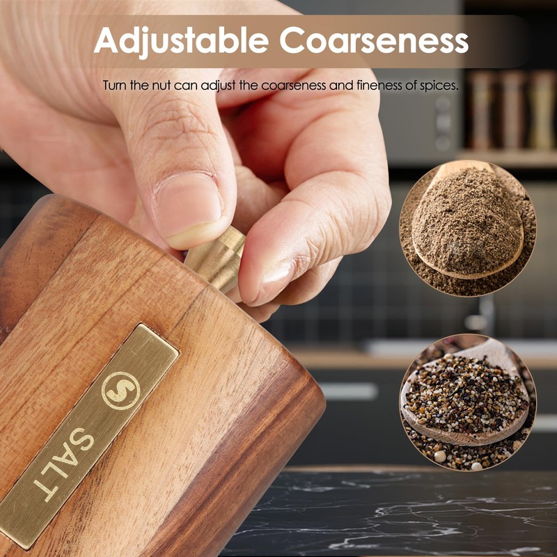 Foyucool Wooden Salt and Pepper Grinder Set, 8 inch Manual