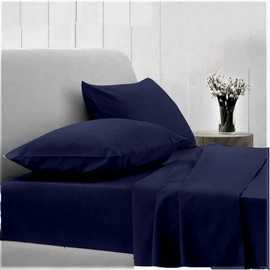 Cottingon, Premium 400 TC 100% Egyptian Cotton 4 PC Sheet Set 15" Deep, Navy Blue-Olympic Queen