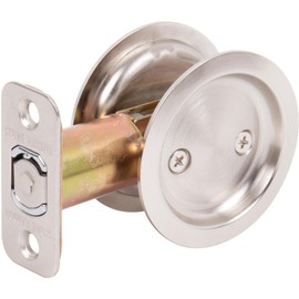 Stone Harbor Hardware Round Pocket Door Lock, Passage Function, 2-3/8" Backset, Satin Nickel