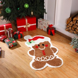 Tinideya Christmas Tufted Gingerbread Bath Rugs 29.53 x 18.5 Inch Nonslip Gingerbread Bathroom Welcome Mat Gingerbread House Doormat Cute Gingerbread Christmas Decor for Xmas Kitchen Door Decorations