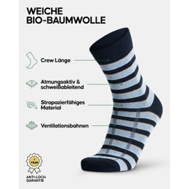 DANISH ENDURANCE 6 Pairs Premium Organic Cotton Socks, Business Socks, Cotton Socks, Soft Casual Socks, Unisex, for Men and Women, Multicoloured (Navy Striped) 6 Pairs, 39 - 42