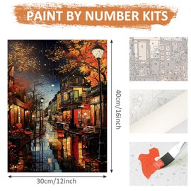 HEIBAGO Paint by Numbers for Adults Night Street, Street Scenery DIY Paint by Numbers Drawing with Paint Brushes, Oil Painting Kits on Canvas, Paint by Numbers Kit Art Crafts,30x40cm