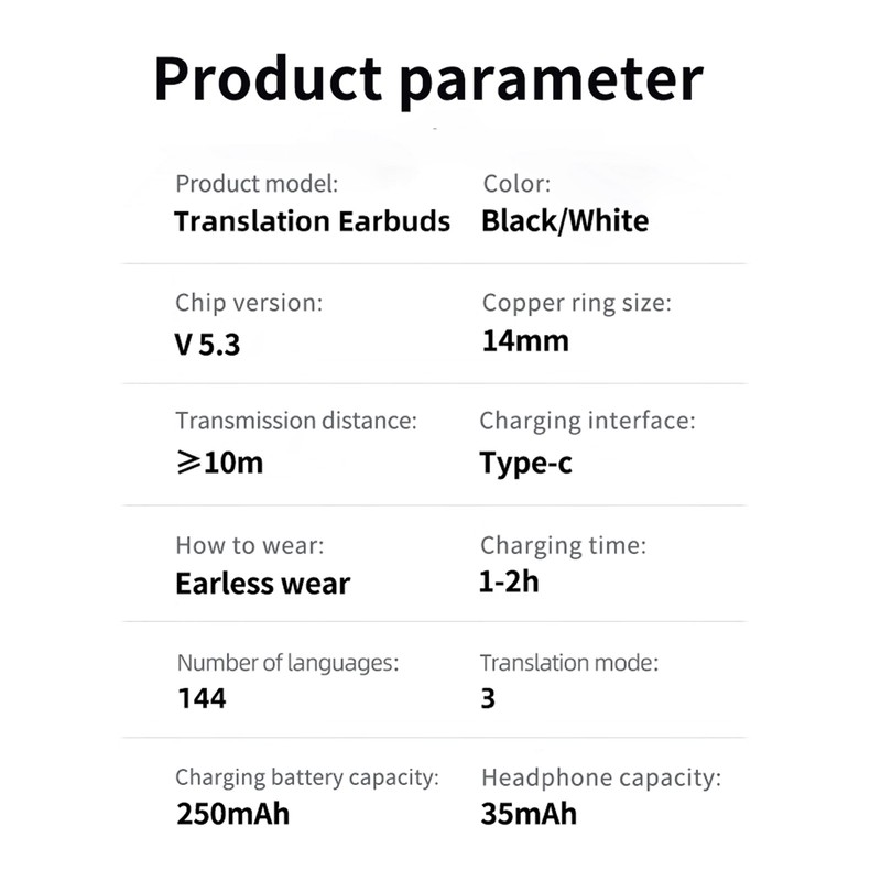 Language Translator Earhooks Bluetooth 5.3 Support 144 Languages Online Translation