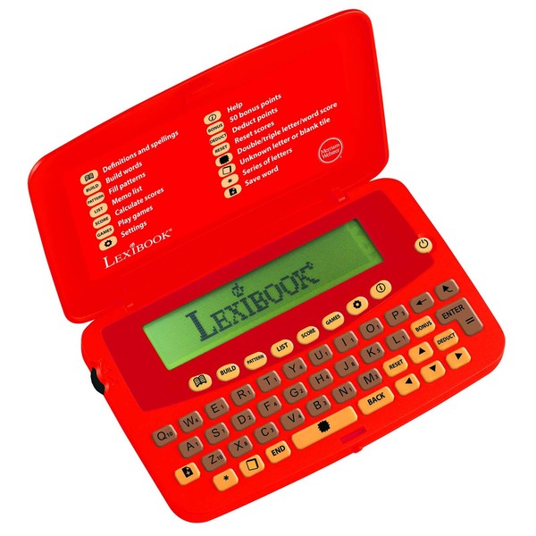 Lexibook The official Scrabble Players Dictionary, practical, small and weightless format, Built-in jog dial on the left side, Optimize your score, Batterie, Red, SCF-428AUS