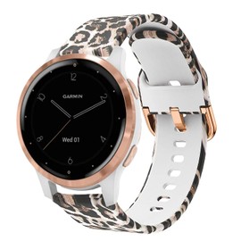 ViCRiOR Bands Compatible with 18mm wide Garmin Vivoactive 4S 40mm / Venu 2S Smart Watch, Soft Silicone Fadeless Pattern Printed Floral Replacement Band for Garmin Vivomove 3S, Leopard