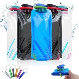 HEDMON Pack of 6 Foldable Drinking Bottles, Festival 700 ml, BPA-Free, Reusable, Flexible, Foldable Water Bottles, Foldable Bottle for Hiking, Travel, Adventure
