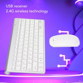 Kabelloses Tastatur-Maus-Set, 2,4 G USB, Dünne Ergonomische Stummschalttaste für Computer (Silber)