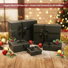 Eerbaier Gift Boxes with Lids for Presents, Set of 5 Black Gift Boxes, Pre-warpped Nesting Boxes for Gifts, Luxury Gift Box for Valentine's Day, Anniversaries, Birthdays,Weddings, etc.