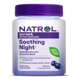 Natrol Bedtime Sin melatonina Para adultos 50 gomitas para dormir Sabor arándano Suministro para 25 días