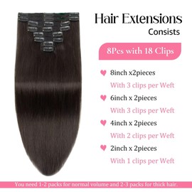 Clip in Hair Extensions Real Human Hair Clip-in Natural Black Hair Extensions 22inch Clip ins 100% Brazilian Remy Human Hair for Women Straight 8pcs with 18 Clips Double Weft