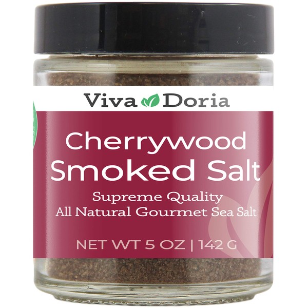 Viva Doria Cherrywood Smoked Sea Salt, Fine Grain, 5 Oz Glass Jar