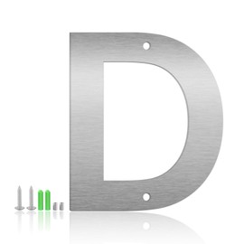 5 Inch Floating House Numbers and Metal Letters for Outdoor Signs, Modern 304 Stainless Steel Silver Address Numbers for Home, Apartment, and Garden Decor (Letter D)