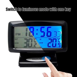 MASO Car LCD Digital Temperature Clock 2 in 1 Indoor Outdoor Thermometer with Blacklight Function