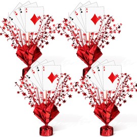 Weysat 12 Set Casino Poker Theme Centerpiece for Table Decorations Star Metallic Foil Spray Burst Graduation Centerpiece Poker a Card Sticks for Casino Night Game Birthday Party Decorations Supplies
