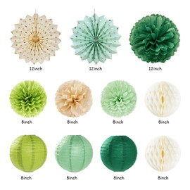 Sage Green Champagne-Gold Birthday Party-Decorations - 21pcs Happy Banner,Olive Retro Paper Lanterns Pom Poms,Rustic Boho Neutral Streamers Garland,Women Girls Boy Decor Supplies Huglony