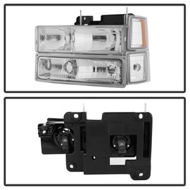 ACANII - For 1994-1998 Chevy Silverado Tahoe Suburban Chrome Bumper+Headlights+Signal Corner Lights Lamps Left & Right