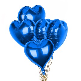 Pack of 5 Blue Heart Balloons, 18 Inches Heart Shape Foil Balloons, Heart Balloons Helium for Valentines Engagement Bridal Shower Graduation Baby Shower Wedding Anniversary Birthday Party Decorations