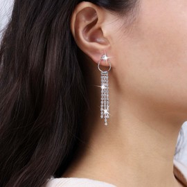 Atentuyi Long Rhinestone Earrings Gold Wedding Dangle Earrings Drop Rhinestone Earrings Crystal Drop Earrings CZ Chain Earrings Jewellery for Women and Girls, Zinc