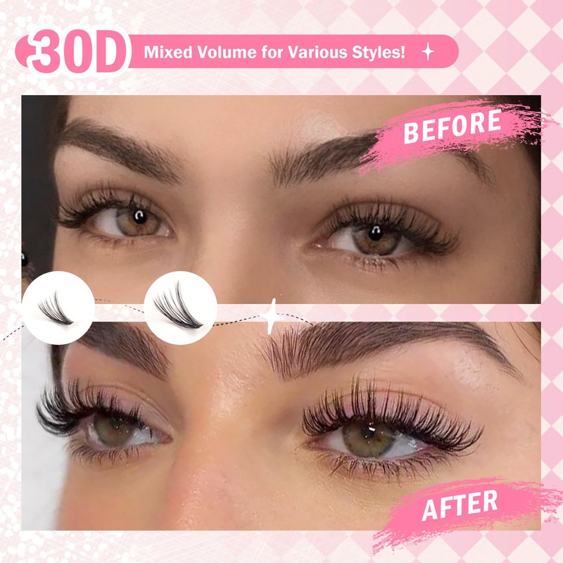 GAQQI Lash Clusters 320Pcs Individual Lashes 30D Mixed 9-16mm Eyelash