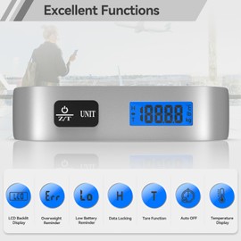 Luggage Scale 2 Pack Dr.meter Travel Scale Essentials Backlight LCD Display 110lb/50kg Luggage Weight Scale Portable Handheld Scale with Rubber Paint, Temperature Sensor, Battery Included