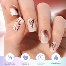 OAUEE Semi Cured Gel Nail Strips | 20 Nail Stickers | Salon Quality, Easy Application and Removal - Butterfly Gilded Line