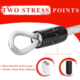 VIVBOO 3mm Stainless Steel Security Cable 4/6/10/15FT Luggage Lock Safety Cable Wire Flexible Steel Cable Security Wire Rope with Double Loop (2 Pack)