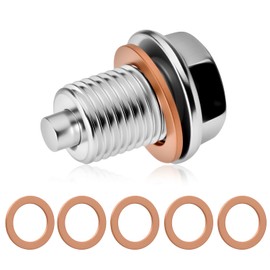 Magnetic Oil Drain Plug M14 X 1.5, Stainless Steel Sump Drain Nut Bolt, Universal Oil Sump Plug with 5 Copper Crush Washer, Sump Replacement for Most Cars Motorcycles