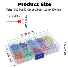 1000 Pcs Colorful Round Thumb Tacks, Small Decorative Push Pins Cute Map Pins Map Tacks Stick Pin Pushpins Thumbtacks for Cork Board Wall Bulletin Board Art Picture Photo Canvas (10 Colors)