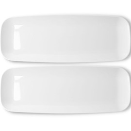 Blue Sky Organic White Tray Rectangle (2-Pack) - 17.5" Disposable Plastic Serving Platter for Parties and Events - Elegant, Eco-Friendly Serveware