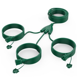 18 Ft Outdoor Extension Cord Multiple Outlet, 1 to 3 Outdoor Extension Cord Splitter with Safety Cover, 3 Prong Plug with 3 Extended Outlets, 16/3 SJTW Green Extension Cord Outdoor Waterproof