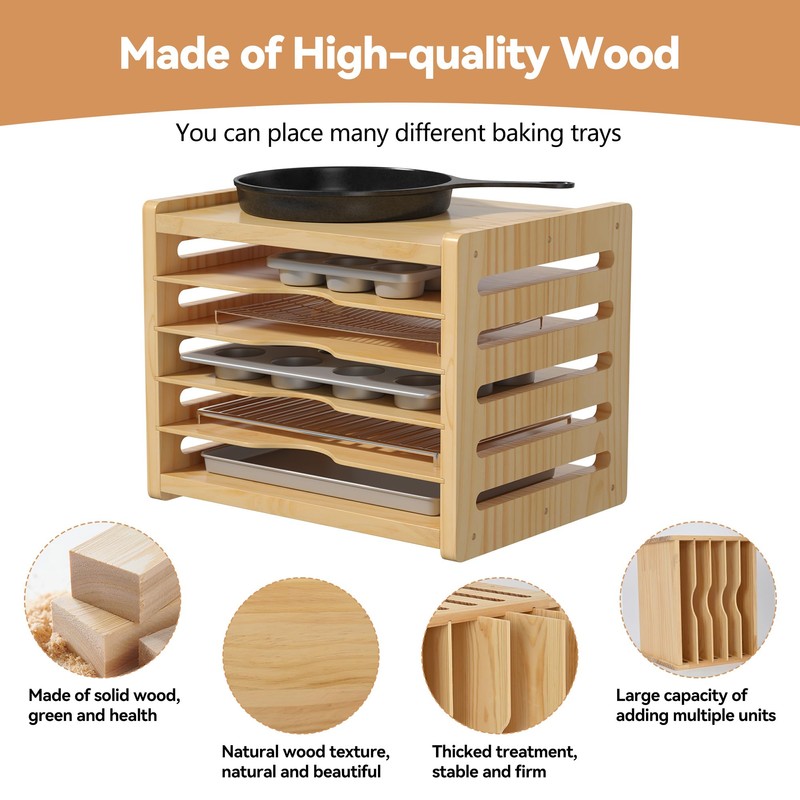 tonchean Wooden Cabinet Tray Dividers 6 Tier Baking Cookie Sheet