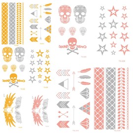 ZKGYUS 10 Sheets of Tattoo Sheets with Body Tattoos, Waterproof Metallic Temporary Tattoo in Gold Silver Stickers, Body Fake Jewellery, Tattoos About Designs for Body Art