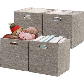 Posprica Storage Bins,11×11 Foldable Storage Cubes Boxes Container Closet Organizer Shelf Cabinet Bookcase,Thick Fabric Drawer Container - 4pcs,Coffee