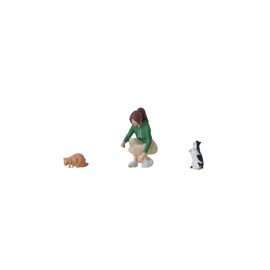 Cat Feeding Girl 3-Piece Set,1:64 Scale,Cat,Cute,Friendly - Miniature Person, Miniature Model, Suitable for DIY Landscape, Creative Scene, Collocation and Macro Photography