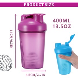 ZONKSTEE Protein Shaker Bottle with Stainless Steel Mixing Ball, 400ml Bulk Shaker Bottle BPA and DEHP-free, Leakproof Flip On Lid Protein & Supplement Shaker Bottle- Easy to Grip & Temperature Safe