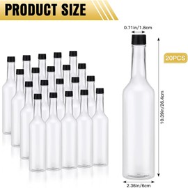 Jingmore 20 Set 15 oz Plastic Long Neck Bottles with Pourer and Caps Empty Clear Juice Liquor Pour Bottles with Stainless Steel Pourer Tapered Spout for Drinks Bar Juice Pour