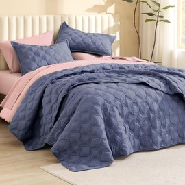 Litanika Queen Quilt Bedding Set, Dark Blue Grey Summer Lightweight Soft Comforter Bedspreads & Coverlets, Boho Farmhouse Bedding Cover Bed Decor All Season, 3 Pieces (1 Quilt & 2 Pillowcases)