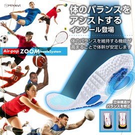 MY MiYAVi Insole, ZOOM Air Cushion, Poron Material, Shock Absorption, Heel Cup, Unisex, Lightweight, Absorbent, Quick Drying, Antibacterial, Odor Resistant, Breathable, Athletic Shoes, Business Shoes, Size Adjustable, (24.5-26.0, White)