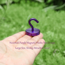 Neosmuk Magnetic Hooks, 120lb Extra Strong Magnet with Hook for Fridge,Heavy Duty Cruise Hook for Ceiling,Small Magnetic Holder for Van, Tool(Purple, Pack of 6)