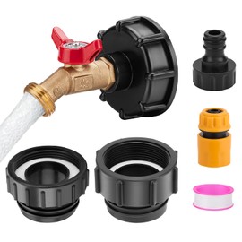 3-Size IBC Tote Hose Adapter for 275-330 Gallon IBC Tote Tank, 2.44" Fine, 2.36" Fine and 2.36'' Coarse Thread, with 1/2" Male NPT Inlet ×3/4" GHT Thread Brass Hose Faucet, Garden Hose Quick Connector