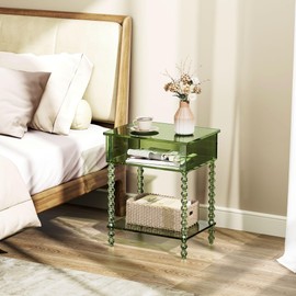 Dewrhiixe Acrylic Side Table, Clear 3-Tier End Table with Storage, Nightstand for Living Room, Bedroom, Office (Green, 11.8 ×15.7 × 19.7)