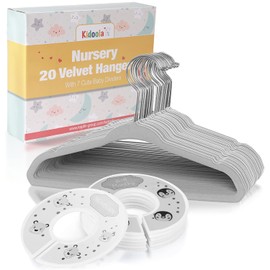 20 Velvet Baby Hangers with 7 Organiser Wardrobe Dividers, Nursery Coat Clothing Hangers for Babies, Infant, Toddlers and Kids, Unisex for Boys or Girls up to 24 Months (Grey)